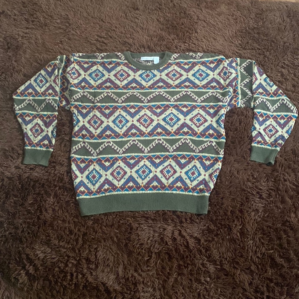 Vintage Grandpa Sweater All Over Geometric Pattern Crewneck Liz Claiborne
